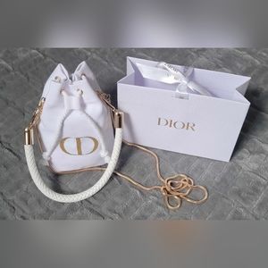 DIOR vip cosmetic drawstring mini white pouch bag